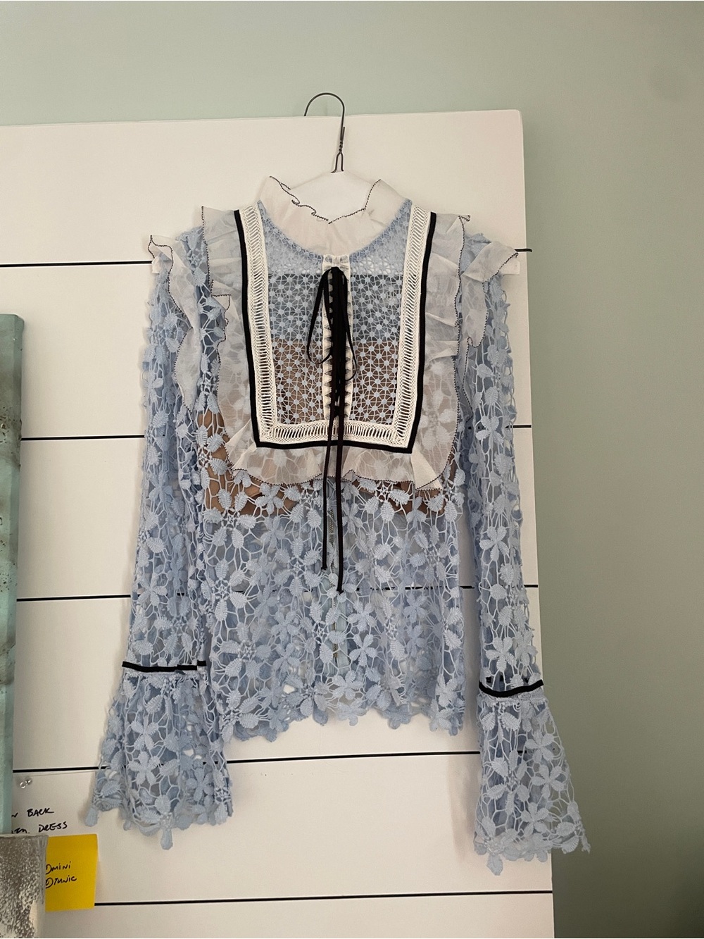 Self-Portrait Blue Lace Floral High-Neck Blouse with Contrast Bib - Picture 2 of 6